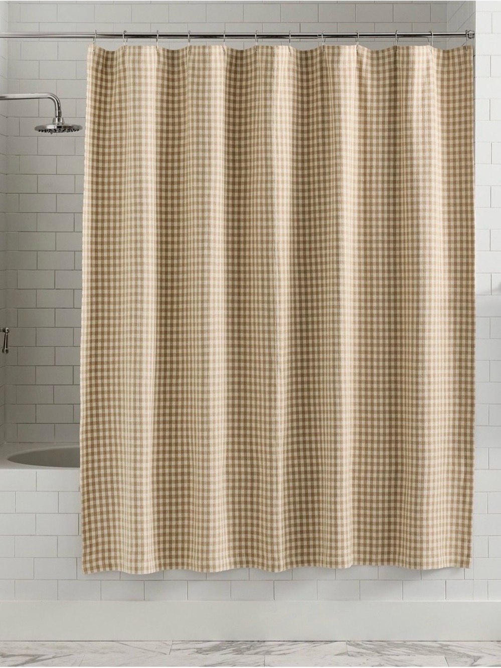 Pottery Barn Camel Blaine Check Shower Curtain New in plastic wrap